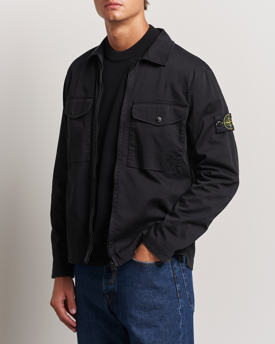 Uomini | Camicie | Stone Island | Garment Dyed Cotton Zip Overshirt Black