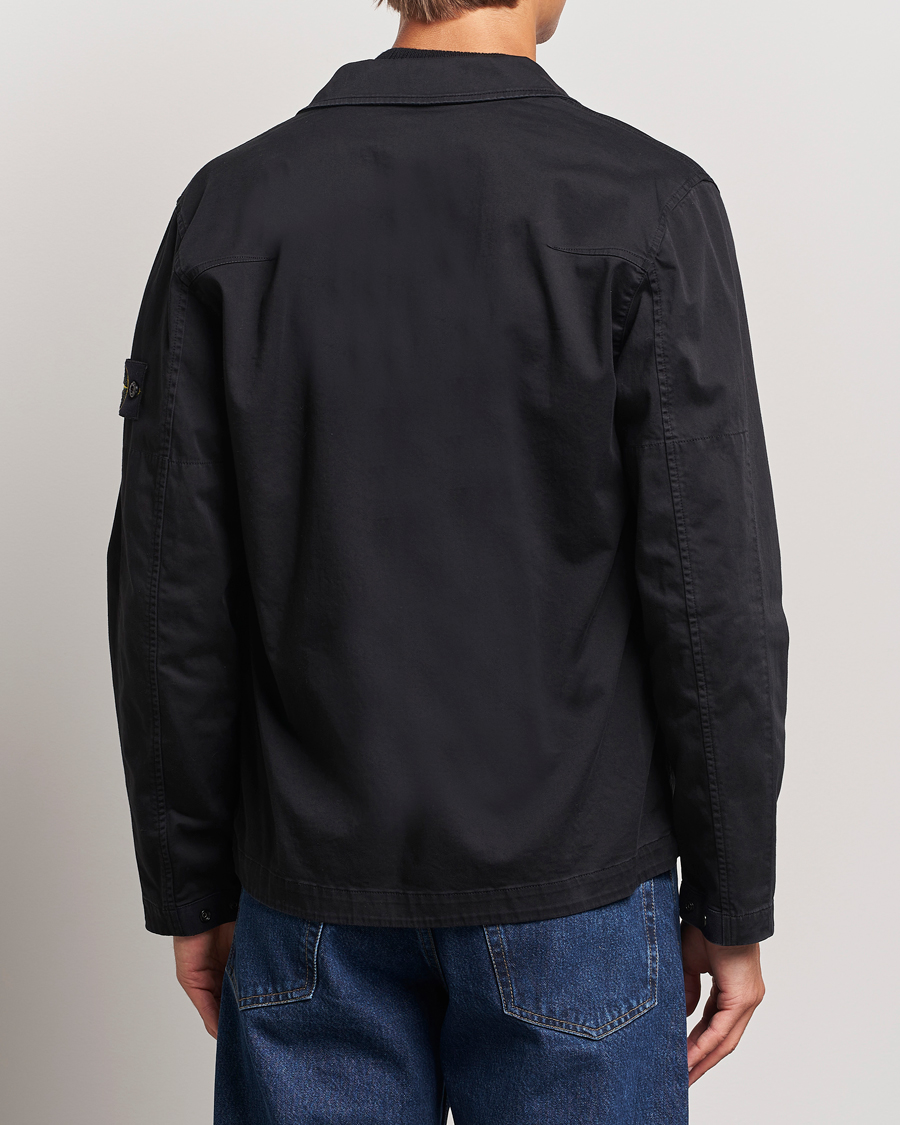 Uomini | Camicie | Stone Island | Garment Dyed Cotton Zip Overshirt Black