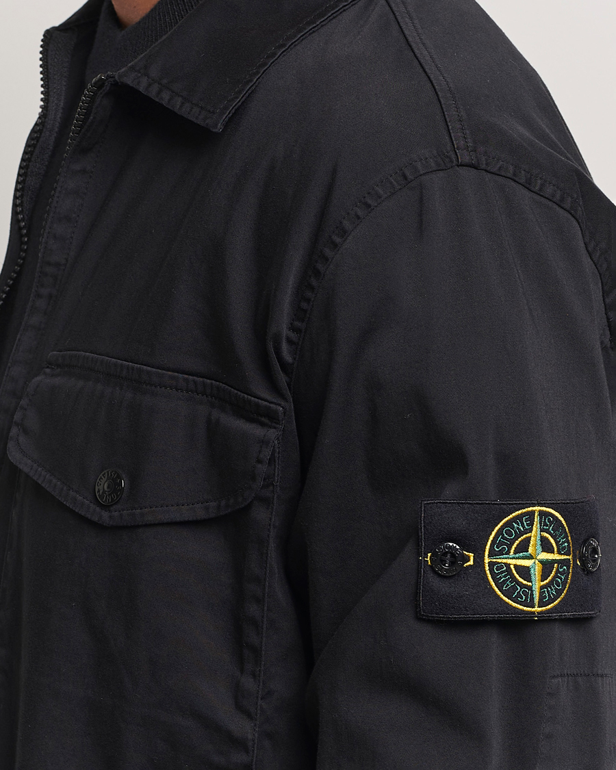 Uomini | Camicie | Stone Island | Garment Dyed Cotton Zip Overshirt Black