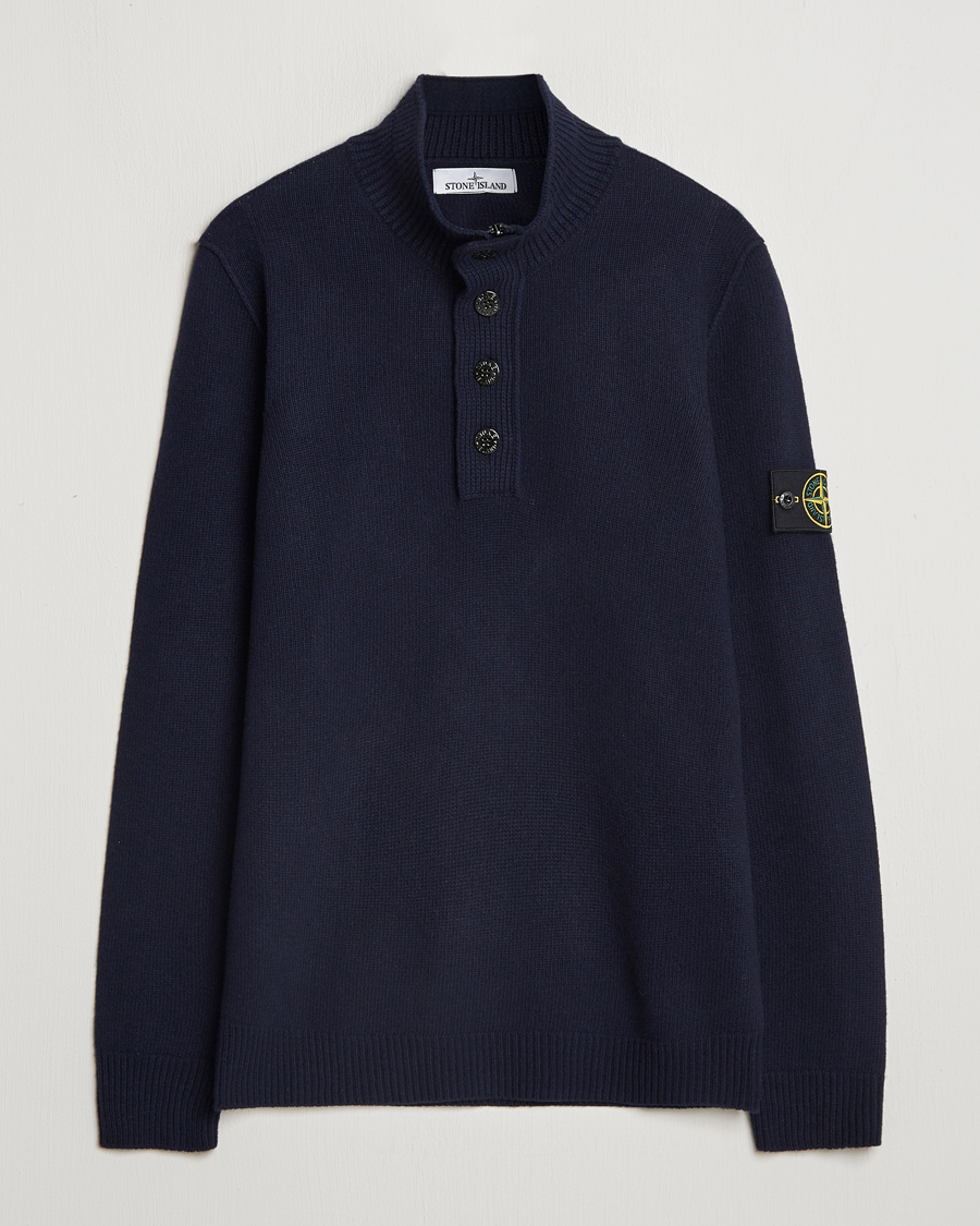 Uomini | Maglieria | Stone Island | Knitted Lambswool Half Button Zip Navy Blue