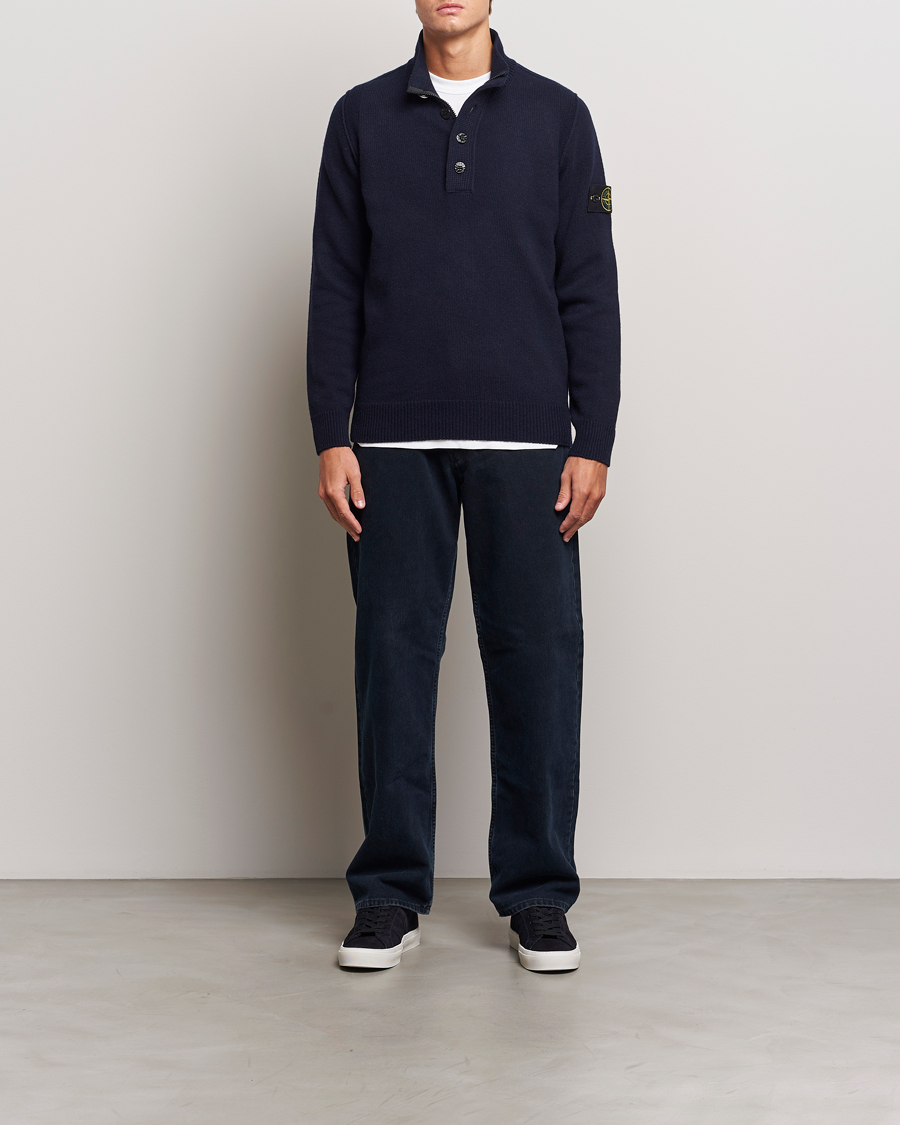 Uomini | Maglieria | Stone Island | Knitted Lambswool Half Button Zip Navy Blue