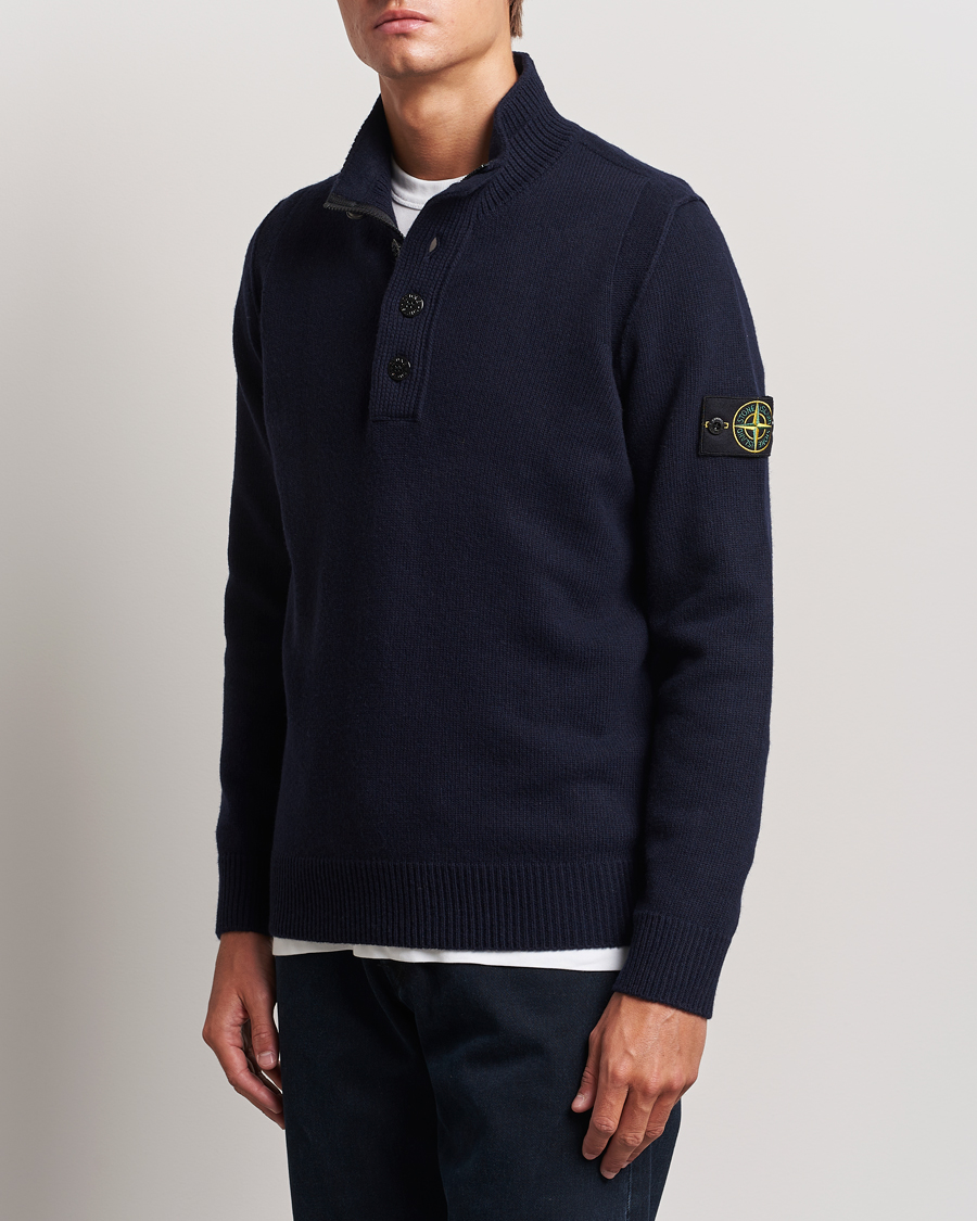 Uomini | Maglieria | Stone Island | Knitted Lambswool Half Button Zip Navy Blue