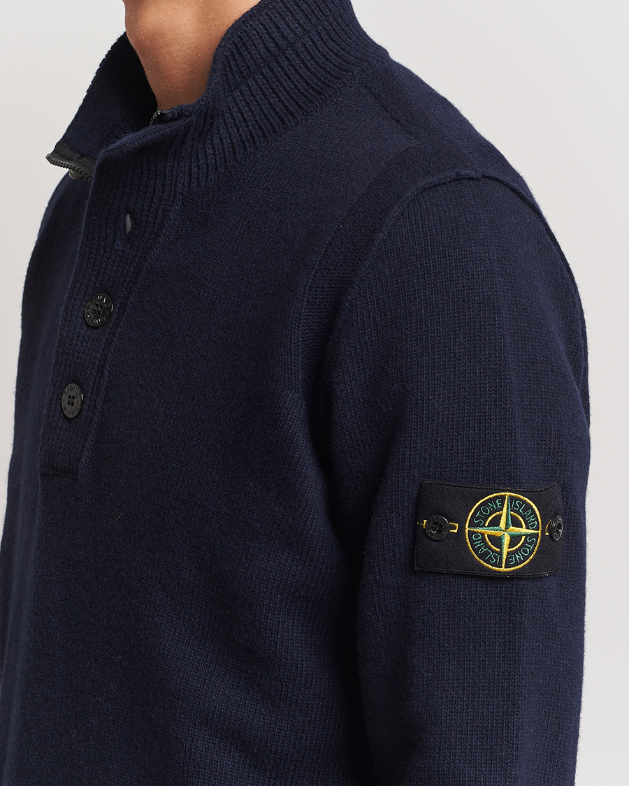 Uomini | Maglieria | Stone Island | Knitted Lambswool Half Button Zip Navy Blue