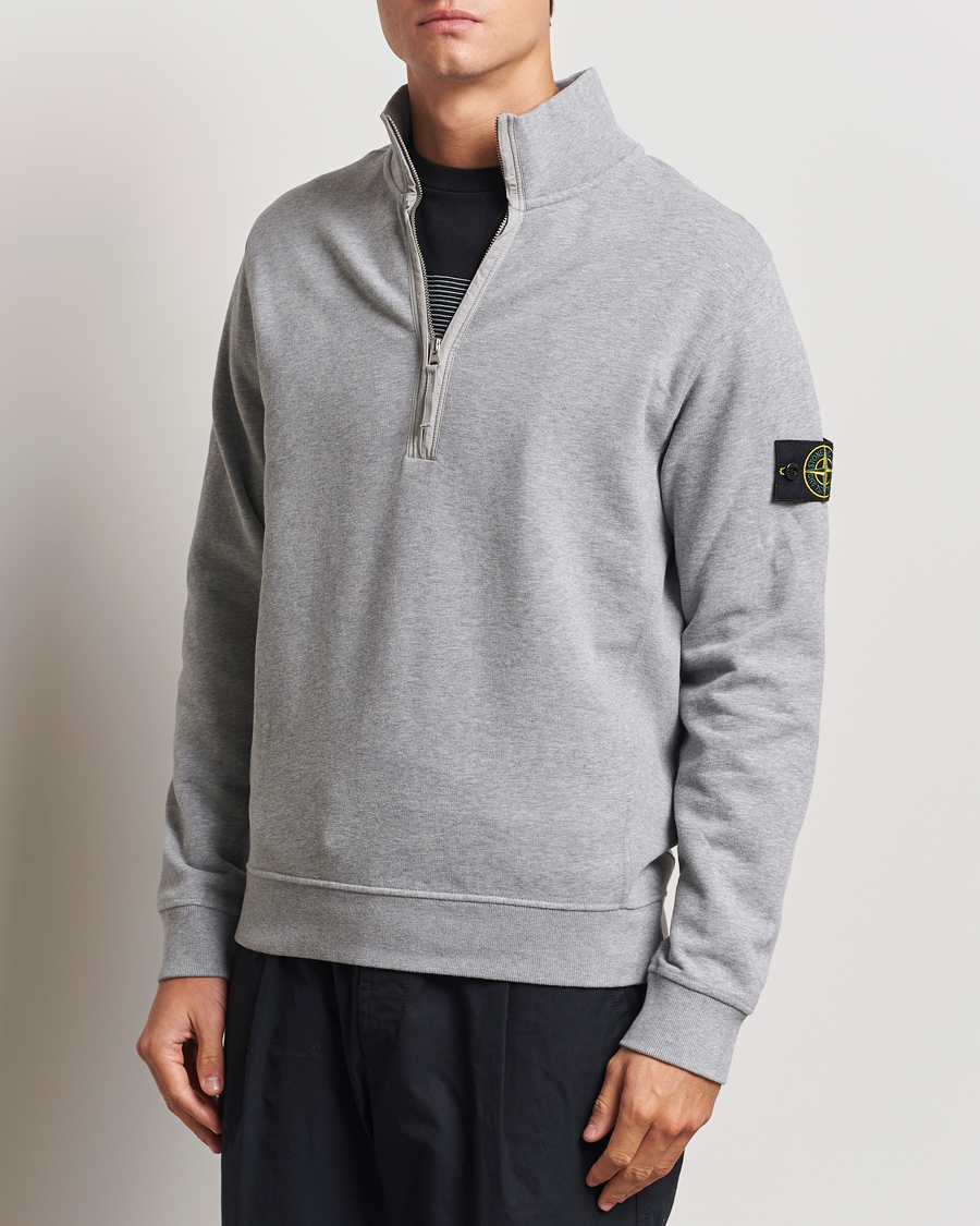 Uomini | Maglieria | Stone Island | Garment Dyed Fleece Half Zip Melange Grey