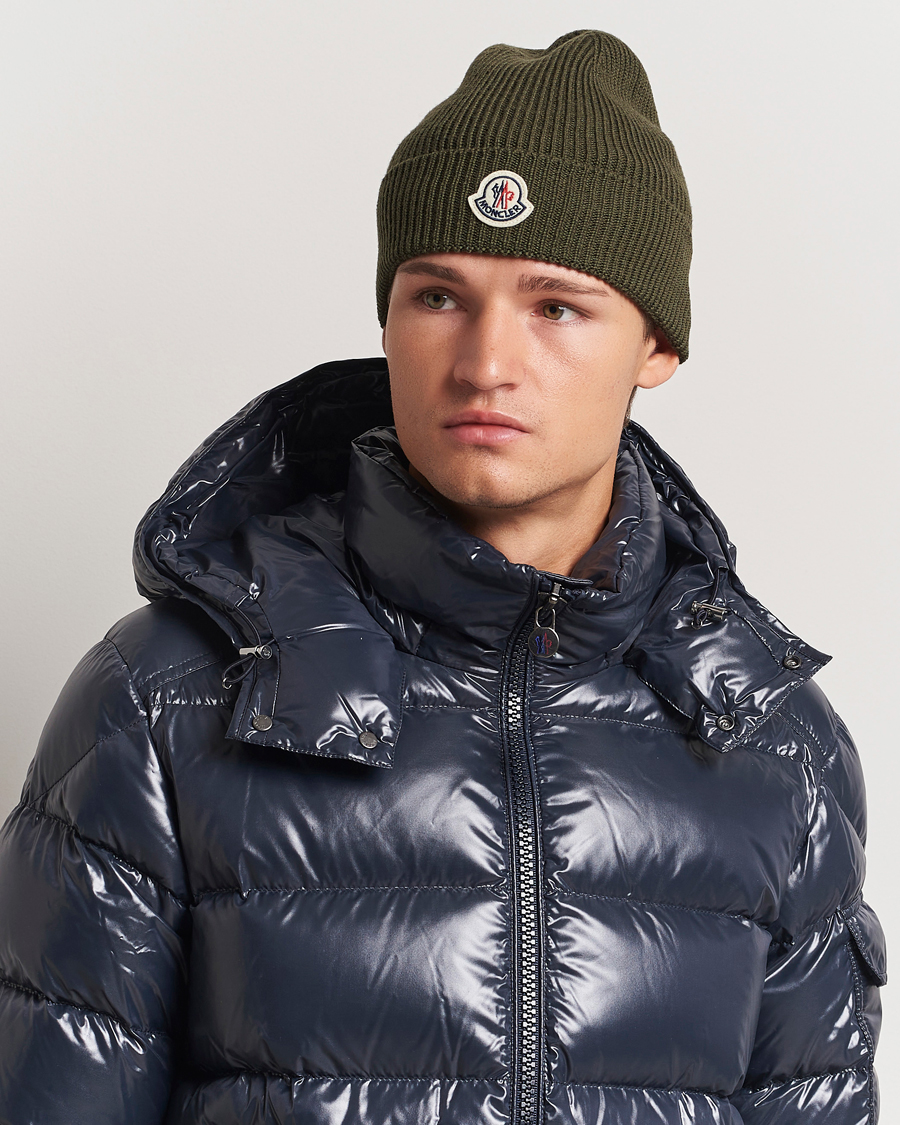 Uomini | Moncler Rib Wool Beanie Military | Moncler | Rib Wool Beanie Military