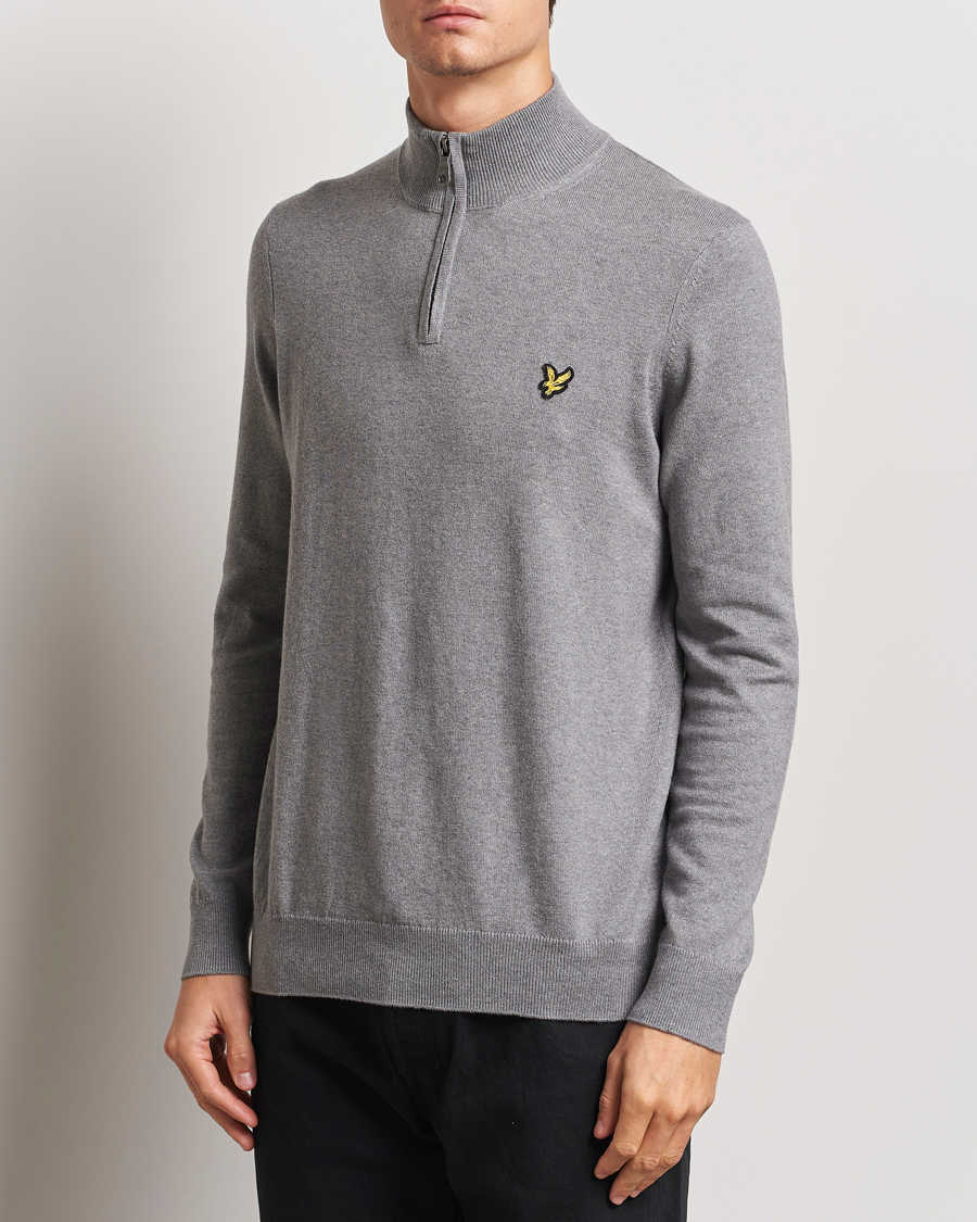 Uomini | Maglieria | Lyle & Scott | Cotton/Merino Half Zip Mid Grey Marl