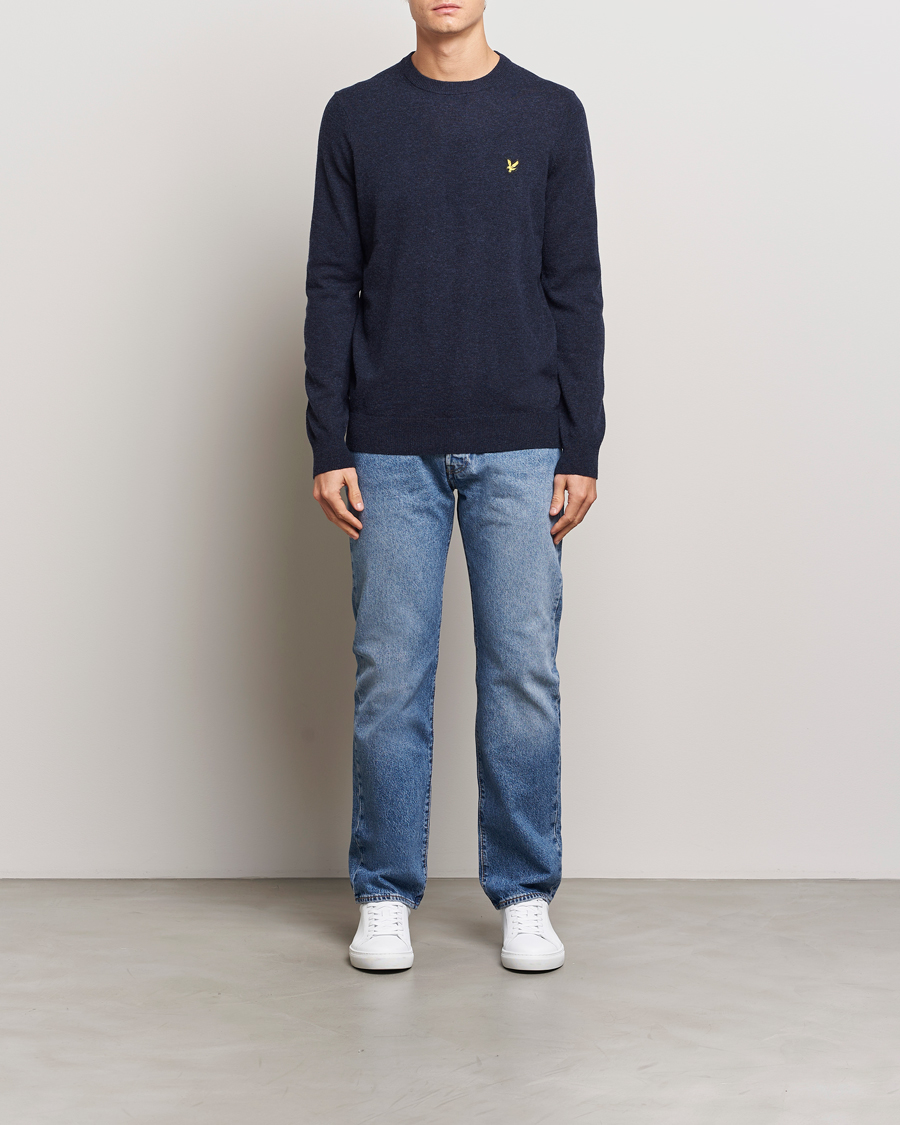 Uomini | Maglieria | Lyle & Scott | Lambswool Crew Neck Pullover Dark Navy Marl