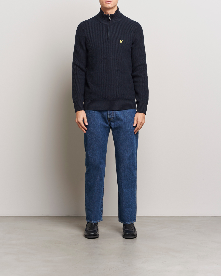 Uomini | Maglieria | Lyle & Scott | Shaker Stitch Half Zip Dark Navy