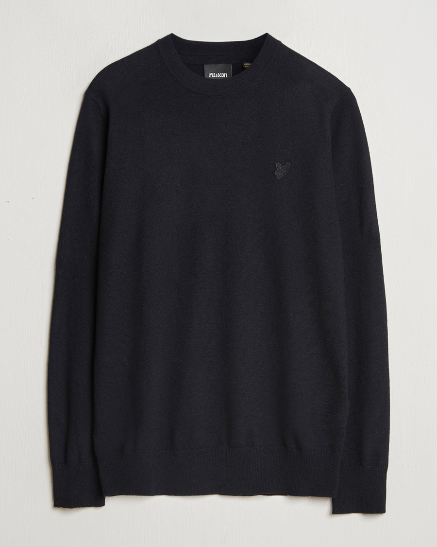Uomini | Maglieria | Lyle & Scott | Tonal Eagle Lambswool Crew Neck Jet Black