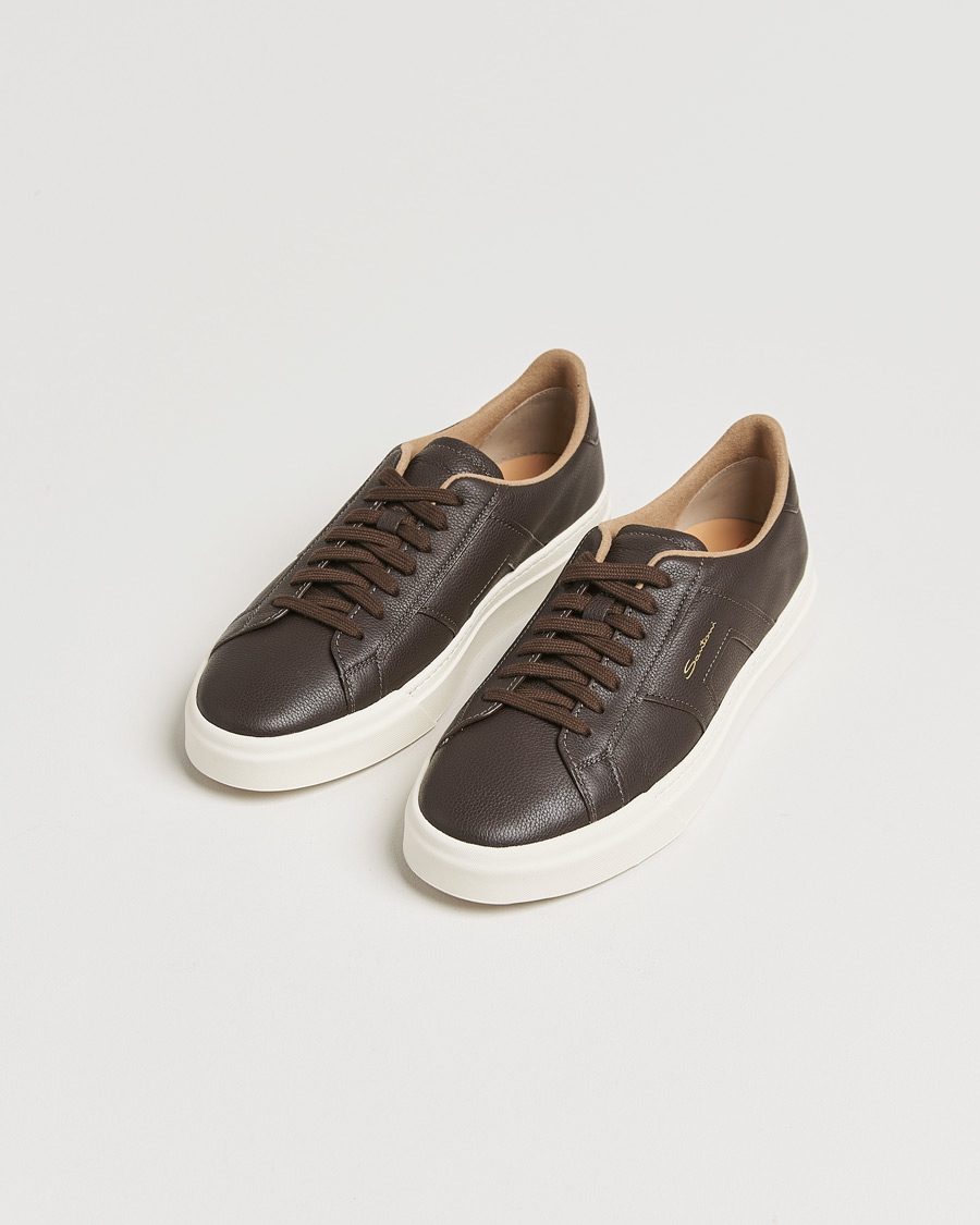 Uomini | Santoni Double Buckle Sneakers Dark Brown Grain | Santoni | Double Buckle Sneakers Dark Brown Grain