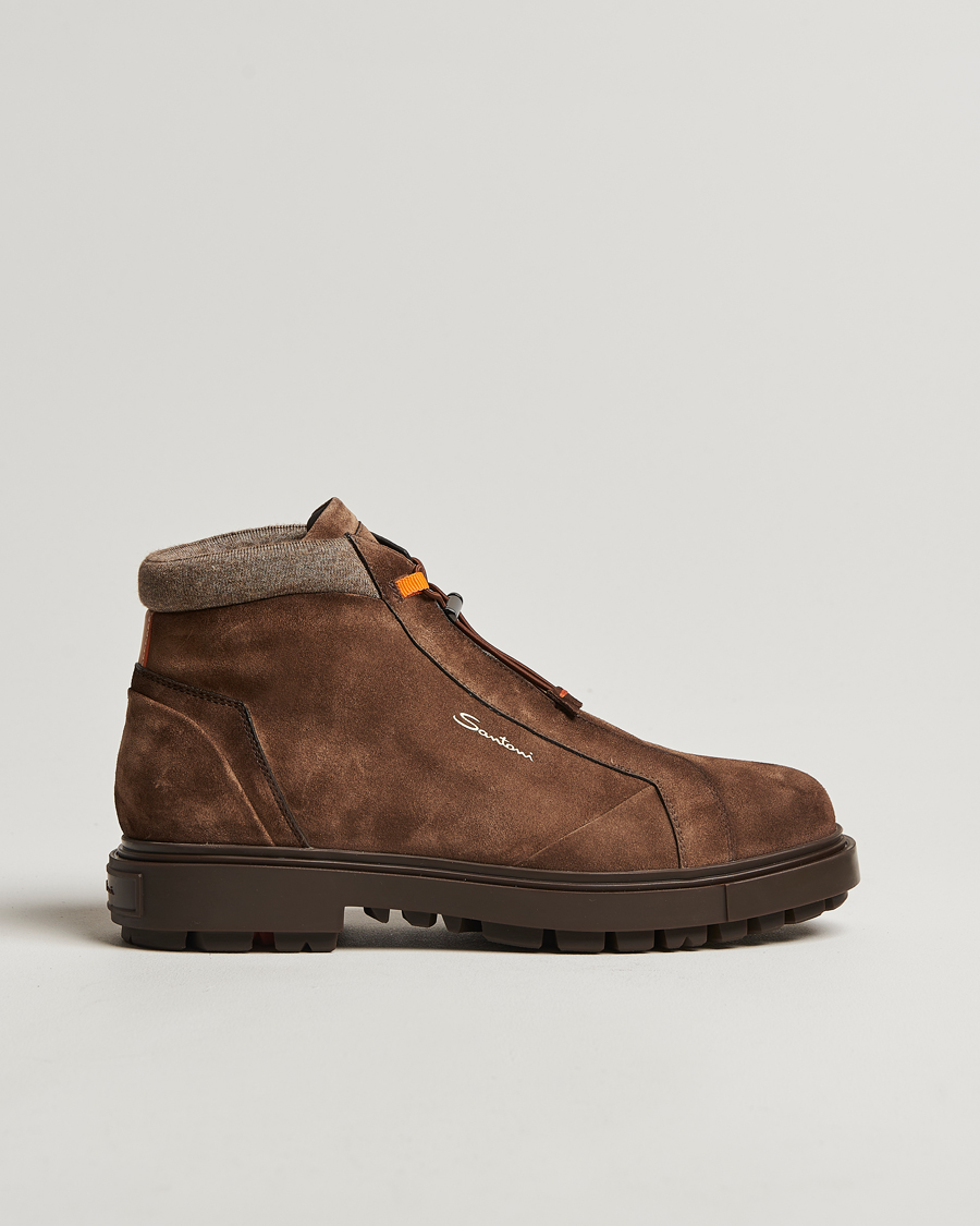 Uomini | Santoni St Moritz No Lace Boot Dark Brown Suede | Santoni | St Moritz No Lace Boot Dark Brown Suede