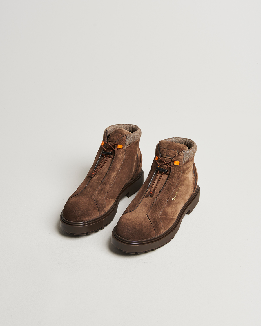 Uomini | Santoni St Moritz No Lace Boot Dark Brown Suede | Santoni | St Moritz No Lace Boot Dark Brown Suede