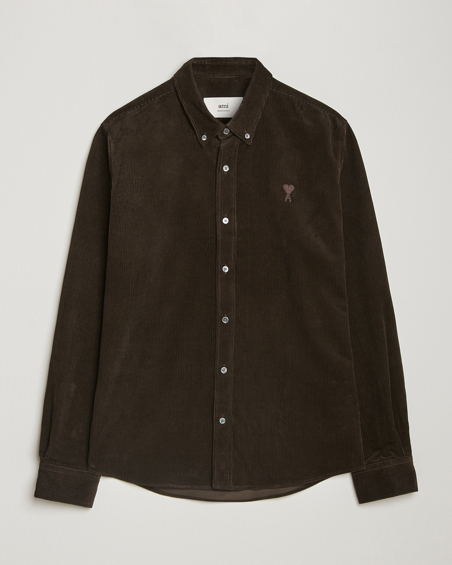 Uomini | Camicie | AMI | Classic Fit Corduroy Shirt Dark Coffee