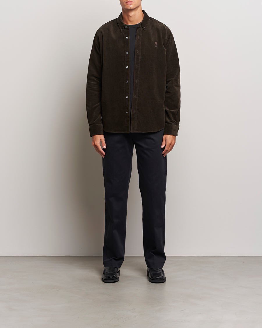 Uomini | Camicie | AMI | Classic Fit Corduroy Shirt Dark Coffee
