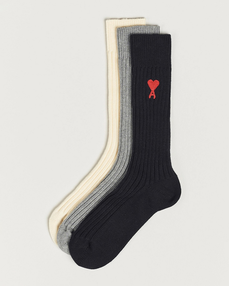 Uomini | Biancheria intima | AMI | 3-Pack Heart Logo Socks White/Grey/Black