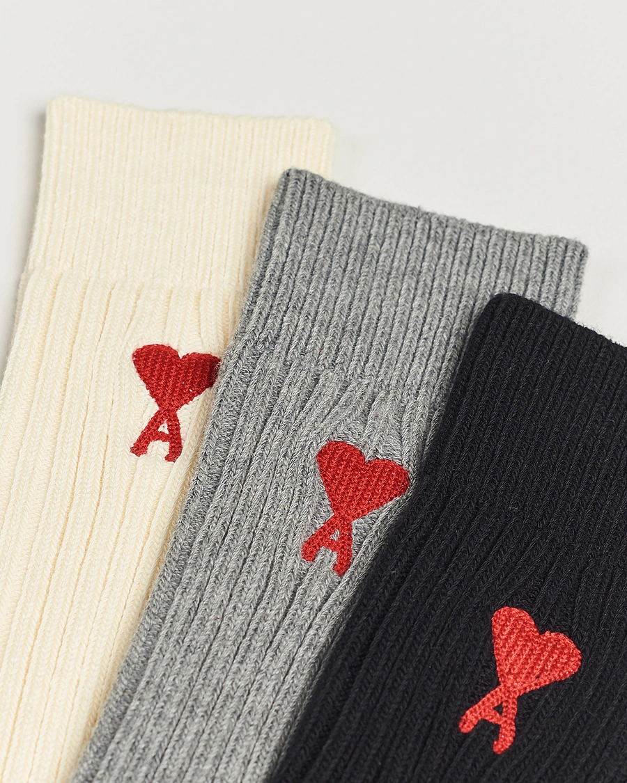 Uomini | Biancheria intima | AMI | 3-Pack Heart Logo Socks White/Grey/Black