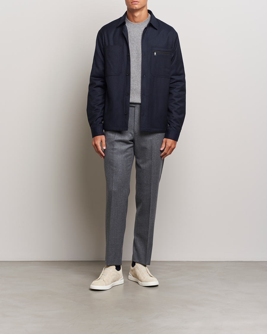 Uomini | Giacche | Zegna | Techmerino Flannel Shirt Jacket Navy