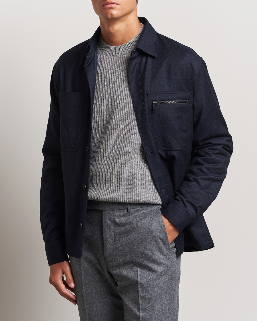 Uomini | Giacche | Zegna | Techmerino Flannel Shirt Jacket Navy