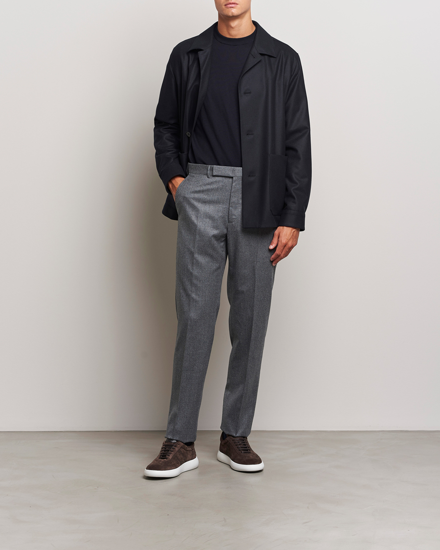 Uomini | Pantaloni | Zegna | Carded Flannel Trousers Grey Melange