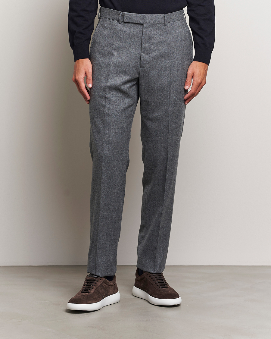Uomini | Pantaloni | Zegna | Carded Flannel Trousers Grey Melange