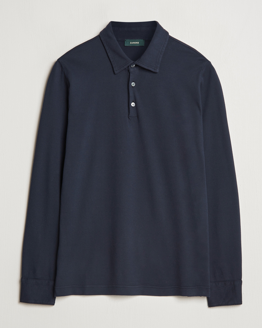 Uomini | Maglieria | Zanone | Heavy Jersey Long Sleeve Polo Navy