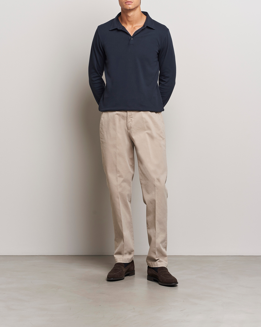 Uomini | Maglieria | Zanone | Heavy Jersey Long Sleeve Polo Navy