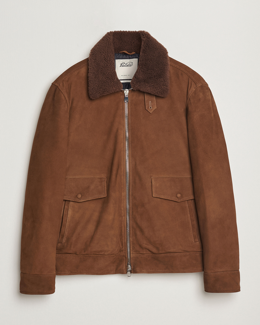 Uomini | Giacche | Valstar | Goose Down Shearling Flight Jacket Brown Suede