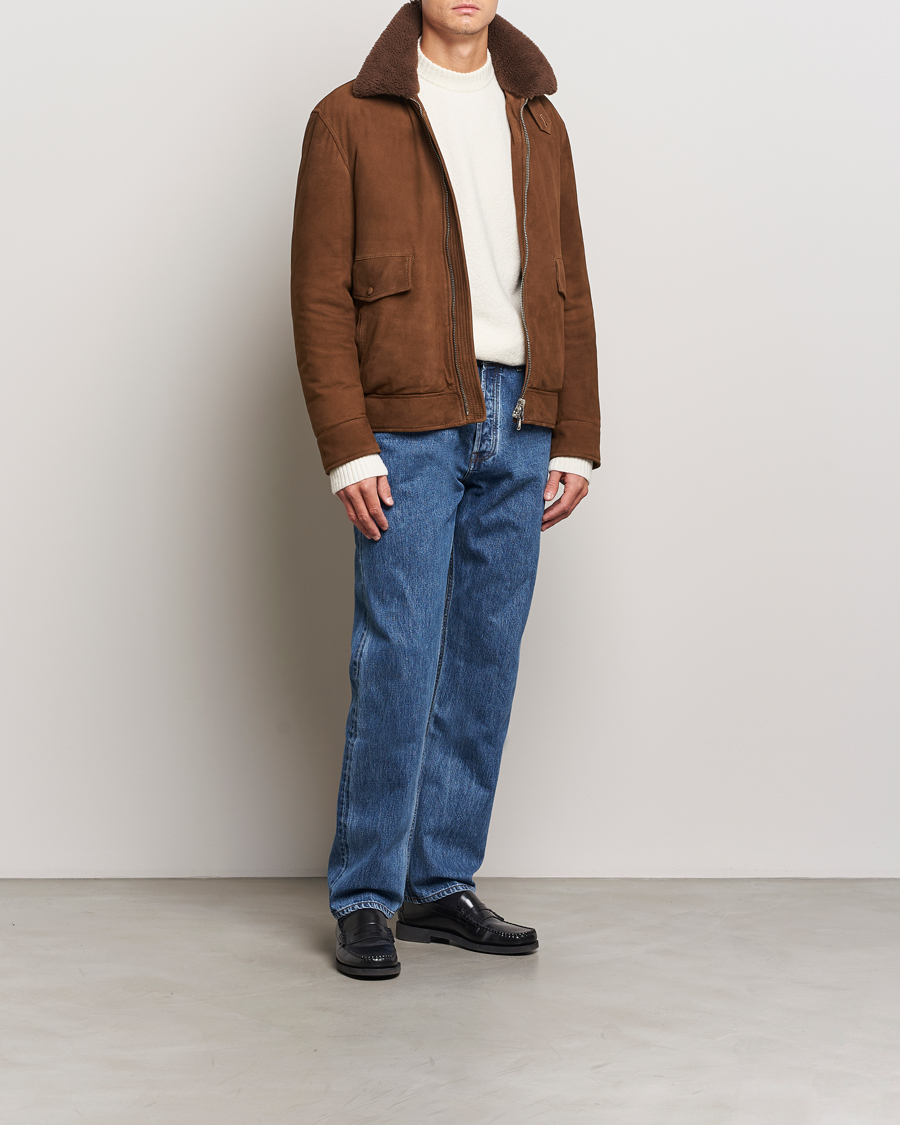 Uomini | Giacche | Valstar | Goose Down Shearling Flight Jacket Brown Suede