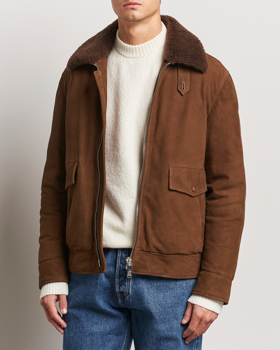 Uomini | Giacche | Valstar | Goose Down Shearling Flight Jacket Brown Suede