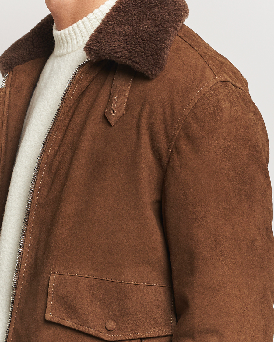 Uomini | Giacche | Valstar | Goose Down Shearling Flight Jacket Brown Suede