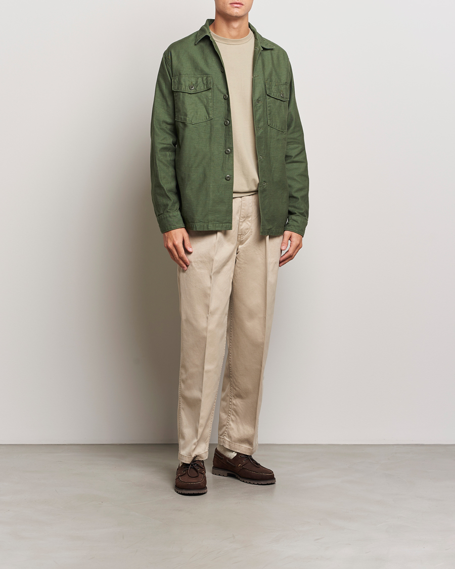 Uomini | Pantaloni | orSlow | Two Tuck Wide Trousers Khaki