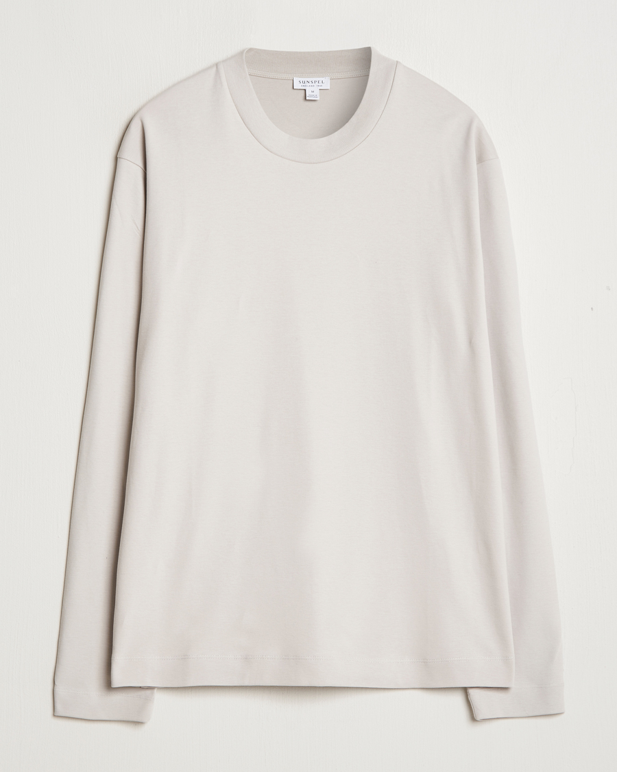 Uomini | T-shirt | Sunspel | Heavyweight Mock Neck Long Sleeve T-Shirt Putty