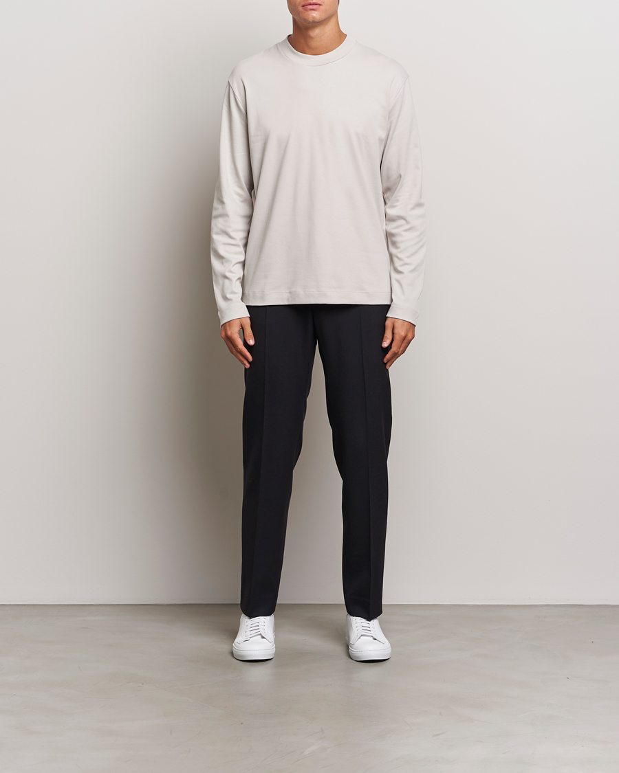 Uomini | T-shirt | Sunspel | Heavyweight Mock Neck Long Sleeve T-Shirt Putty