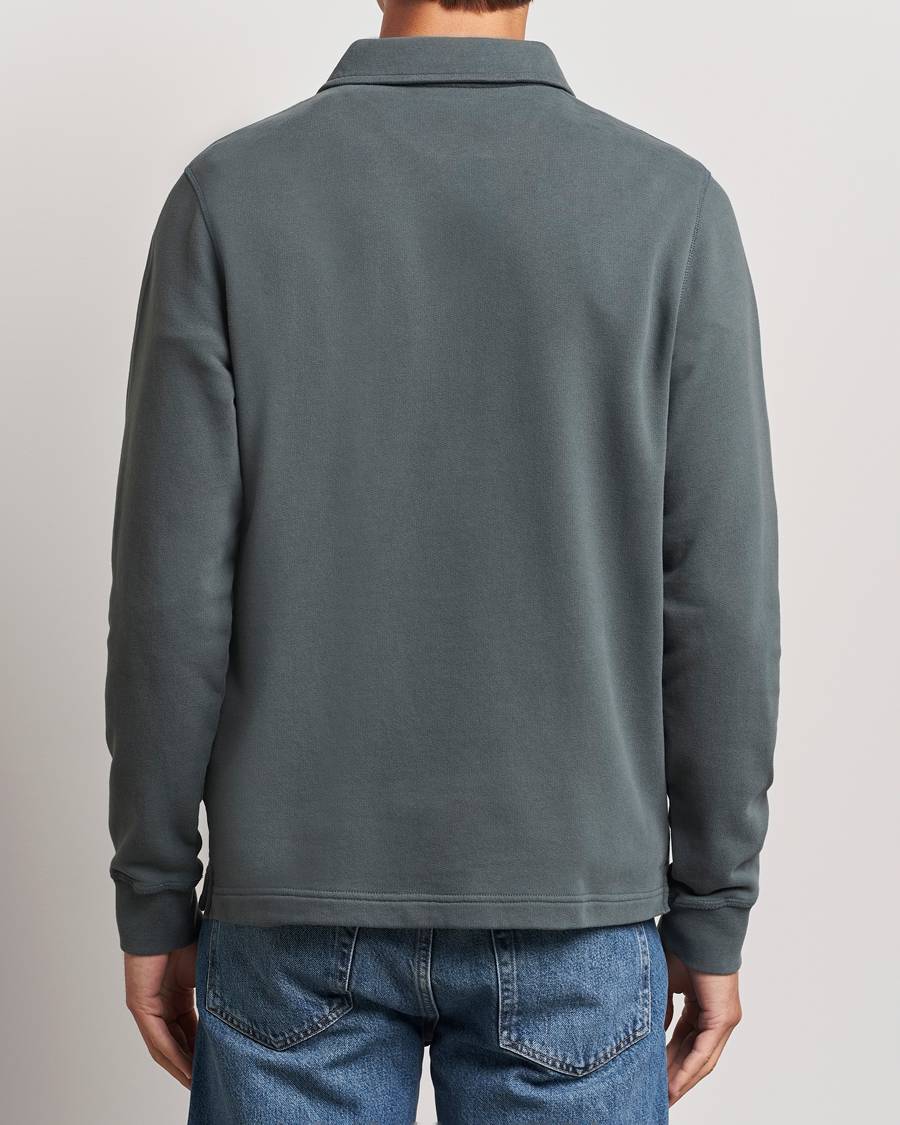 Uomini | Maglieria | Sunspel | Zip Loopback Sweatshirt Polo Drill Green