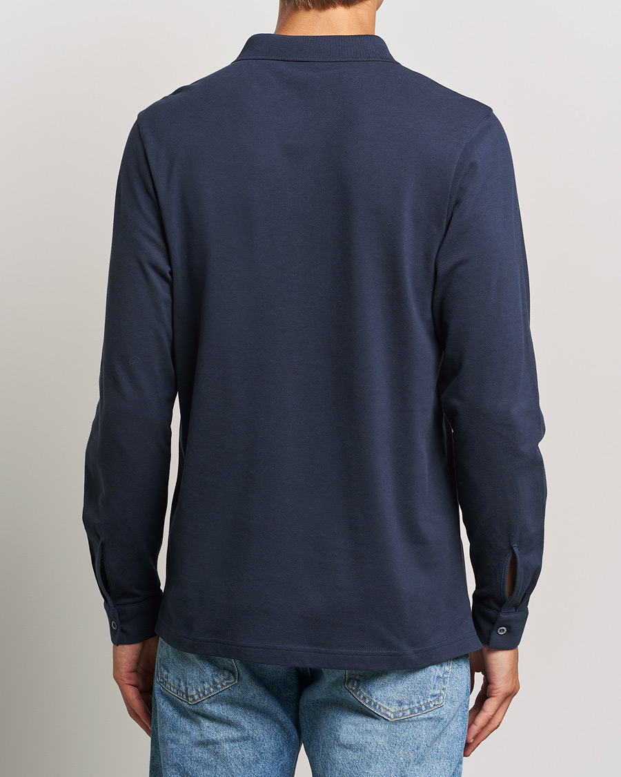 Uomini | Maglieria | Sunspel | Supima Cotton Long Sleeve Pique Polo Navy