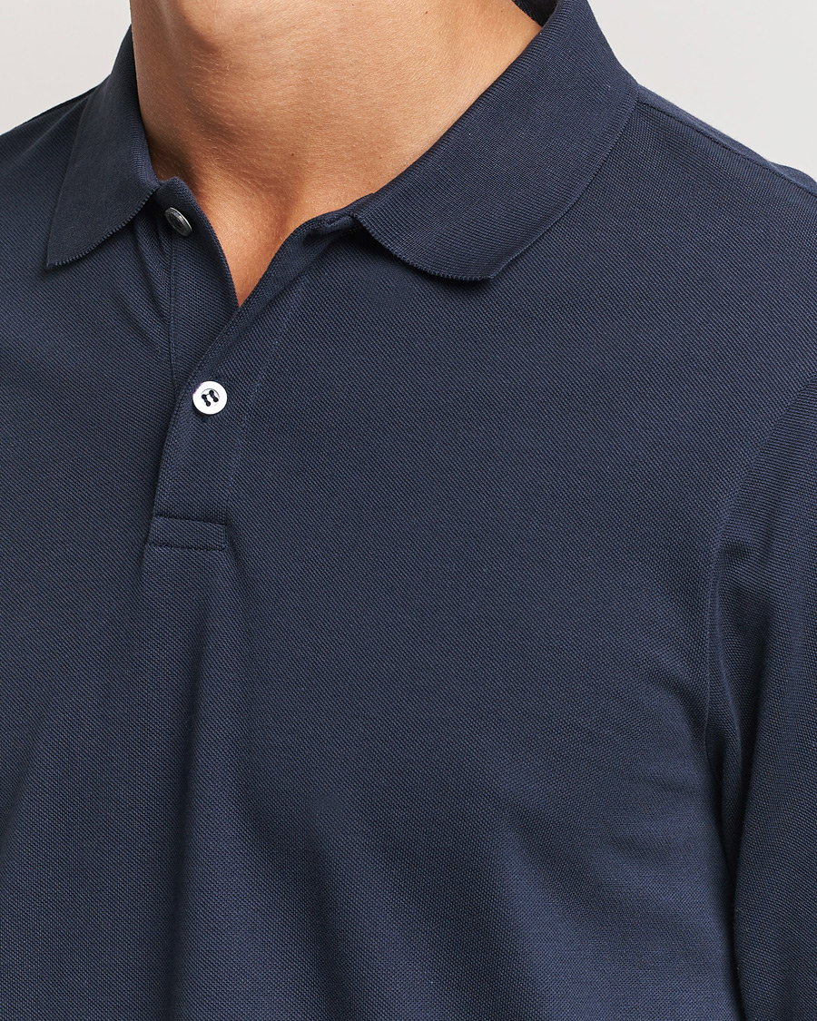 Uomini | Maglieria | Sunspel | Supima Cotton Long Sleeve Pique Polo Navy