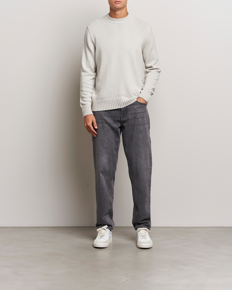Uomini | Maglieria | Sunspel | Mid Weight Cotton Crew Putty