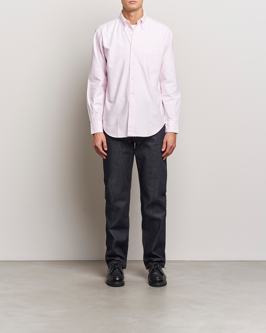 Uomini | Camicie | Kamakura Shirts | Vintage Ivy Oxford Button Down Shirt Pink Stripe