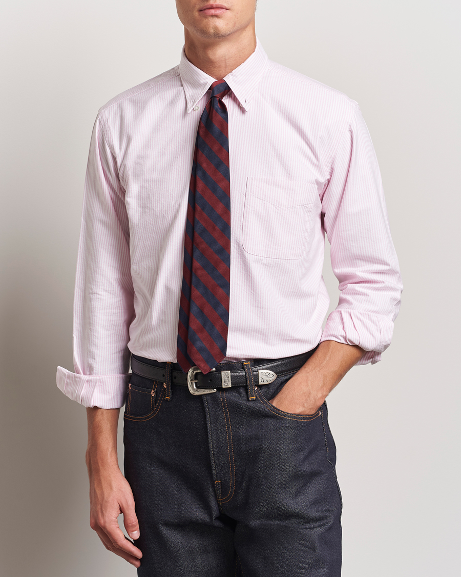 Uomini | Camicie | Kamakura Shirts | Vintage Ivy Oxford Button Down Shirt Pink Stripe