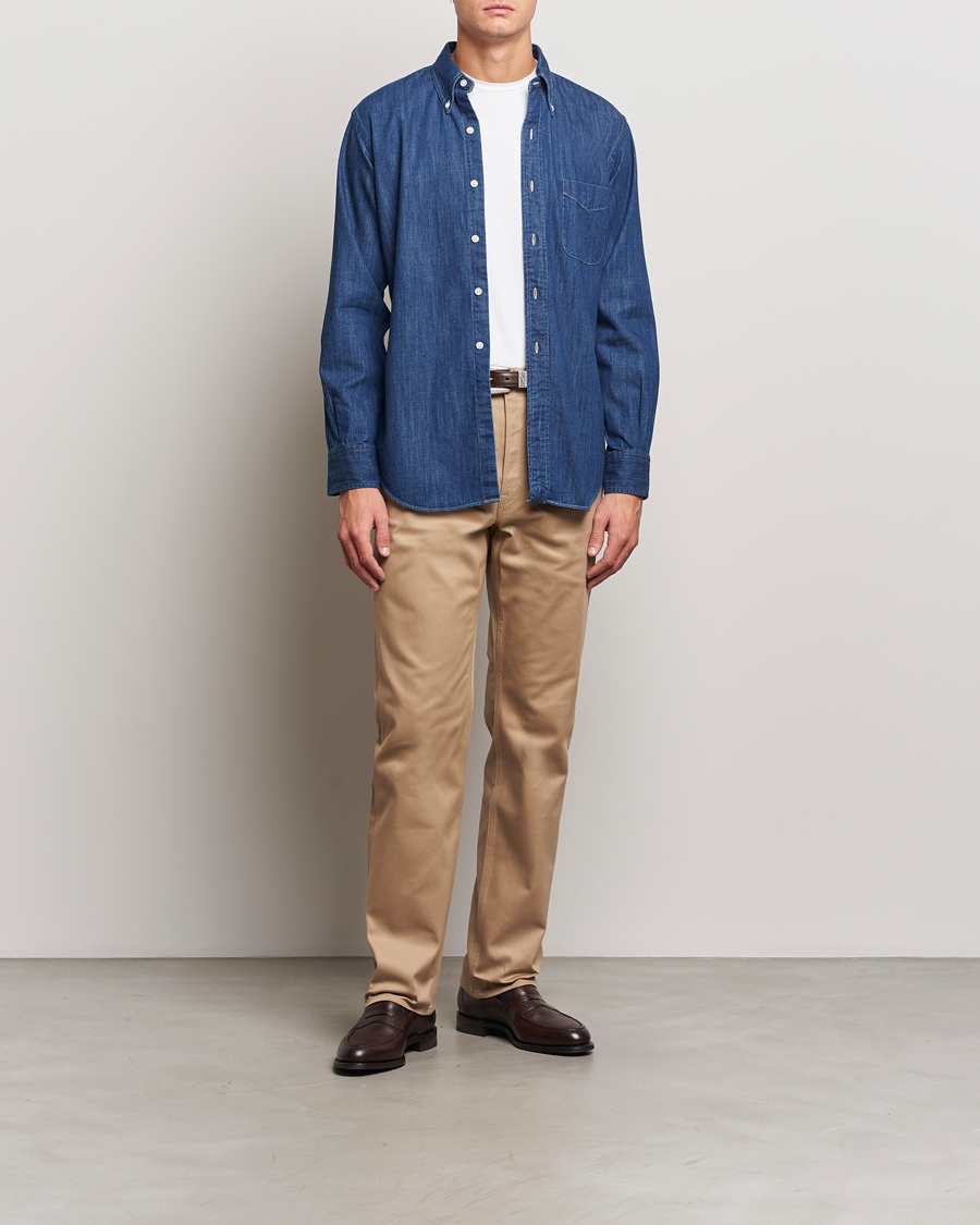 Uomini | Camicie | Kamakura Shirts | Vintage Ivy Denim Button Down Shirt Dark Blue