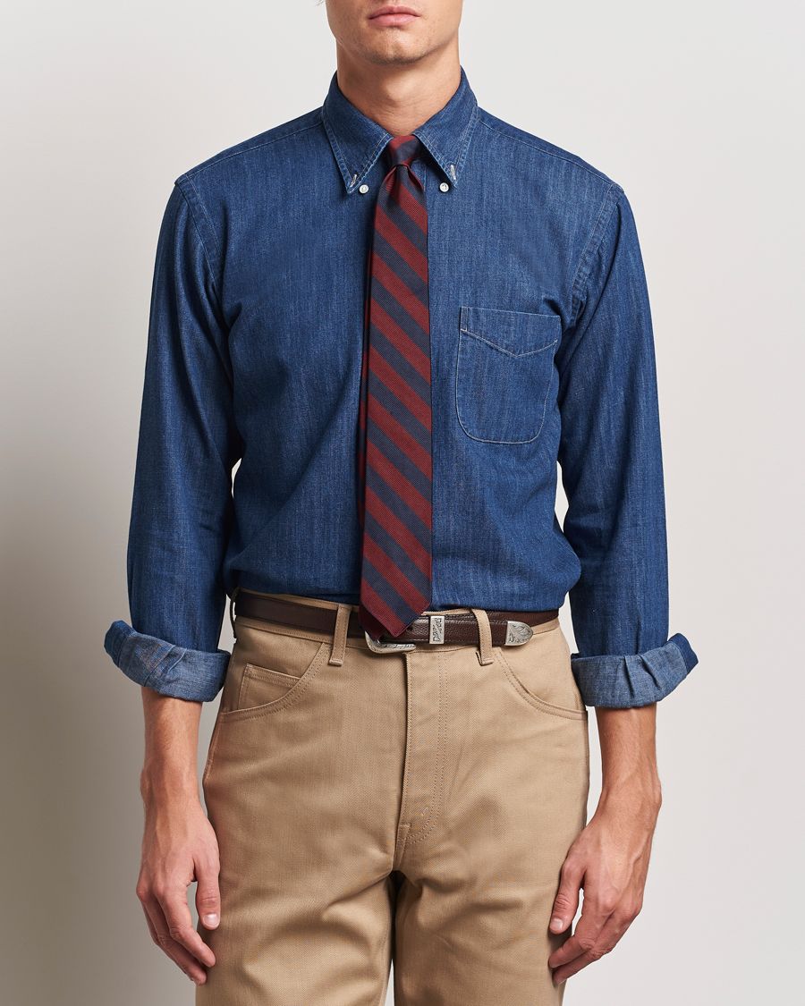 Uomini | Camicie | Kamakura Shirts | Vintage Ivy Denim Button Down Shirt Dark Blue
