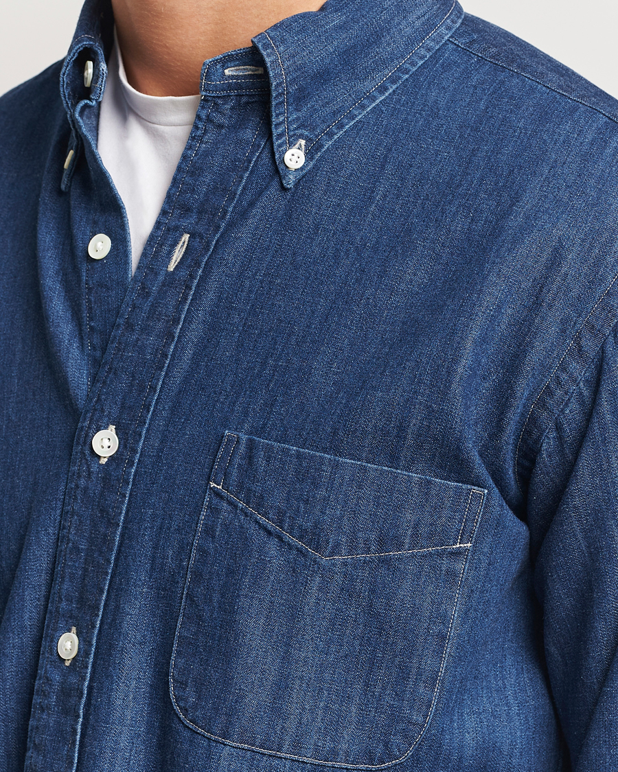Uomini | Camicie | Kamakura Shirts | Vintage Ivy Denim Button Down Shirt Dark Blue