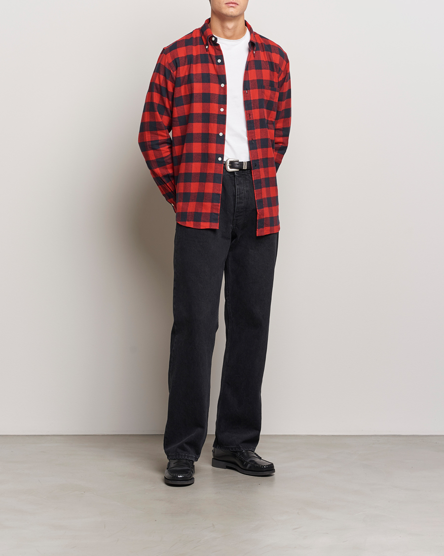 Uomini | Camicie | Kamakura Shirts | Vintage Ivy Buffalo Check Flannel Shirt Red