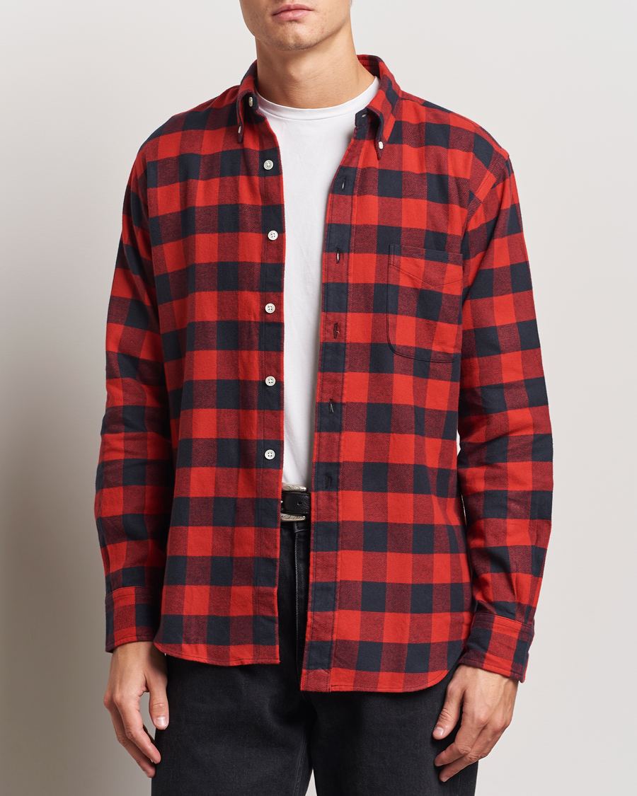 Uomini | Camicie | Kamakura Shirts | Vintage Ivy Buffalo Check Flannel Shirt Red