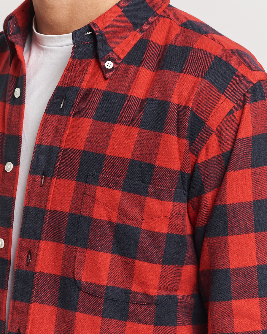 Uomini | Camicie | Kamakura Shirts | Vintage Ivy Buffalo Check Flannel Shirt Red