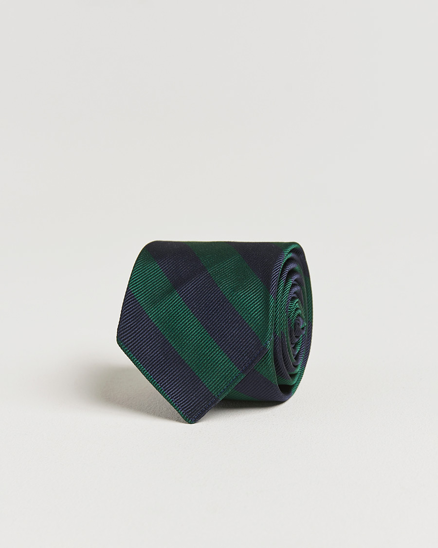 Uomini | Kamakura Shirts Vintage Ivy Regimental Stripe Silk Tie Navy/Green | Kamakura Shirts | Vintage Ivy Regimental Stripe Silk Tie Navy/Green