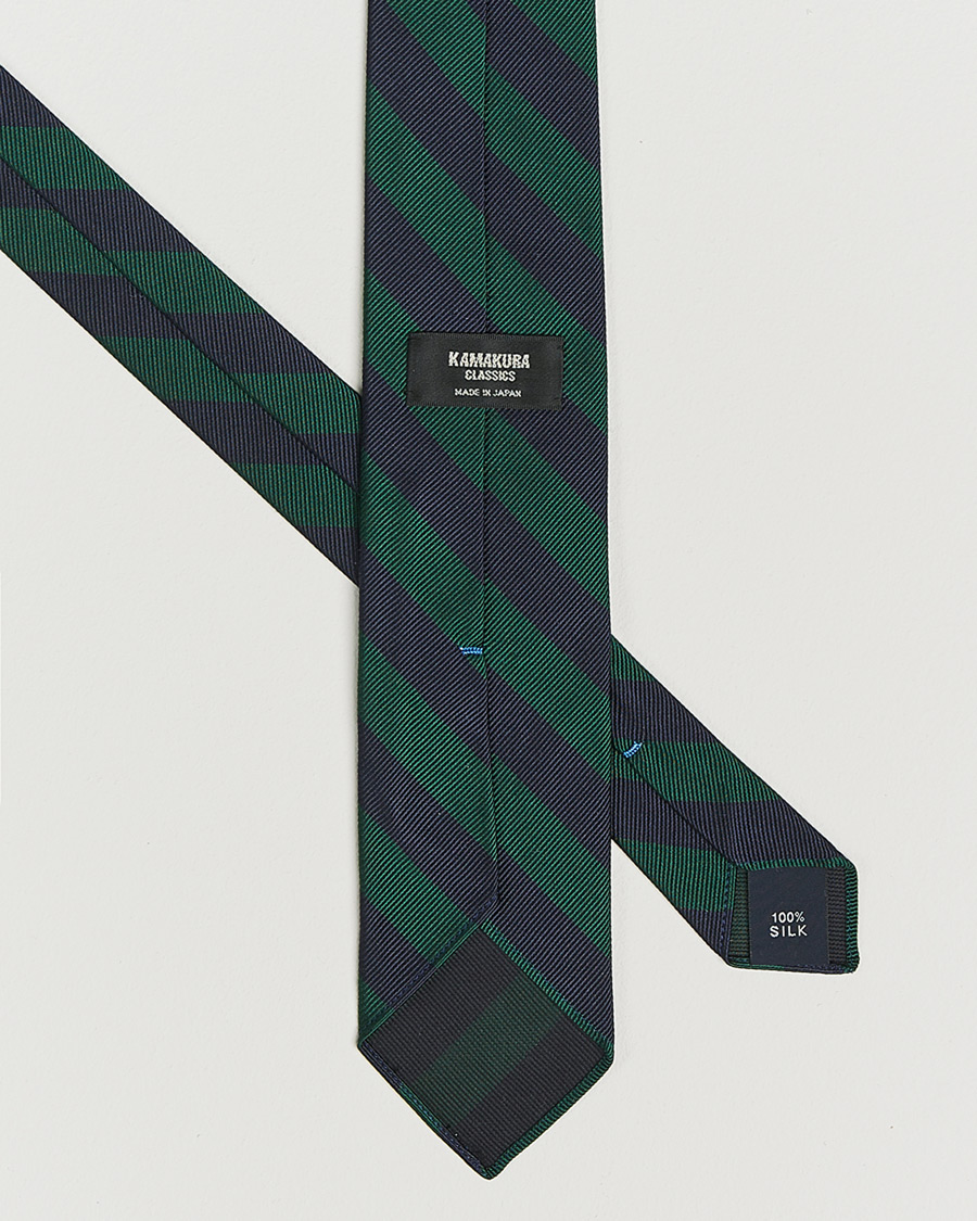 Uomini | Kamakura Shirts Vintage Ivy Regimental Stripe Silk Tie Navy/Green | Kamakura Shirts | Vintage Ivy Regimental Stripe Silk Tie Navy/Green