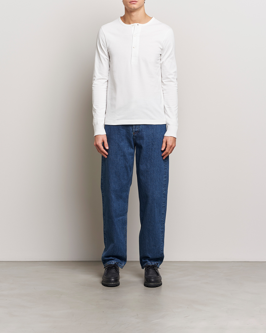 Uomini | Maglieria | Merz b. Schwanen | Classic Organic Cotton Henley Sweater White