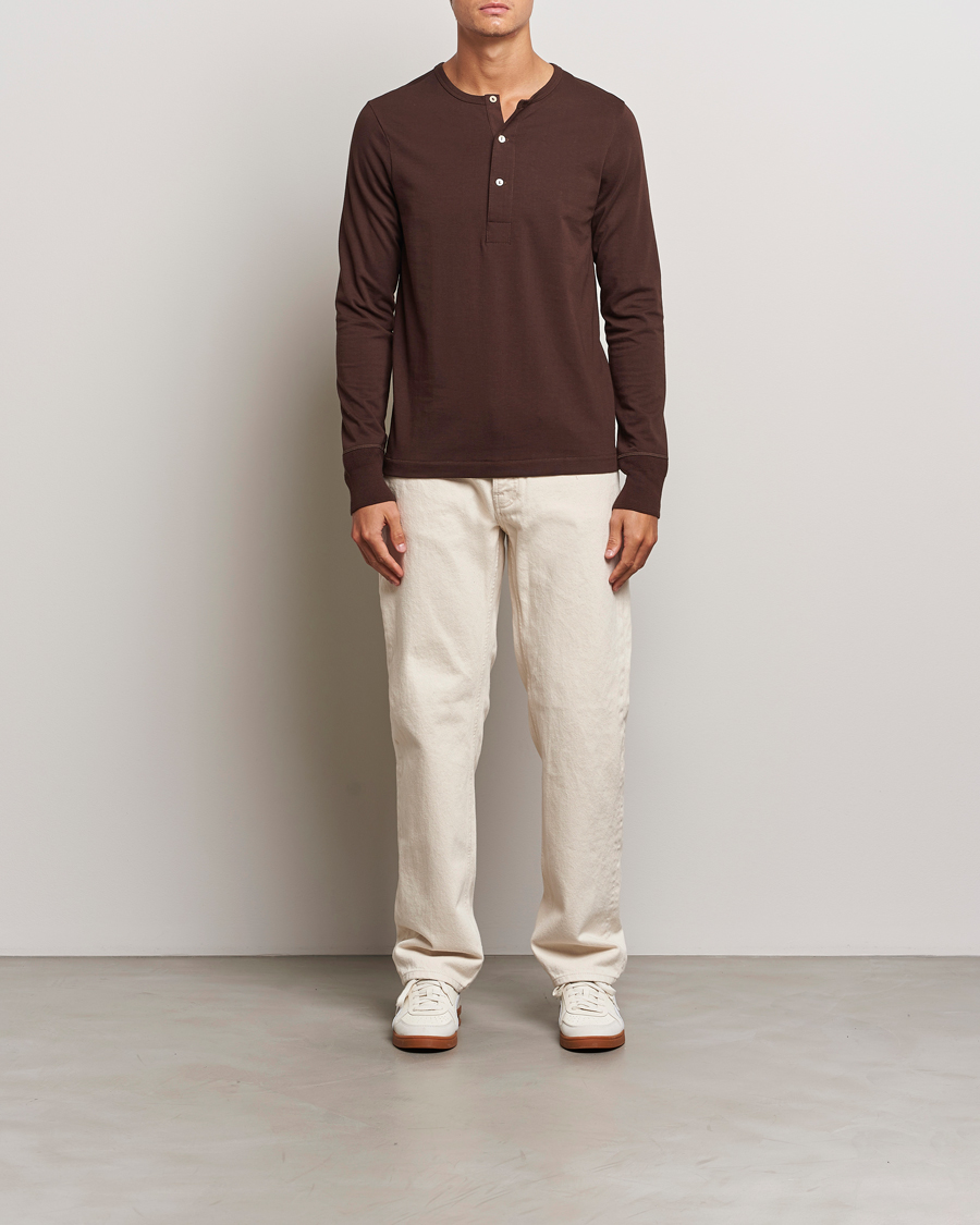 Uomini | Maglieria | Merz b. Schwanen | Classic Organic Cotton Henley Coffee