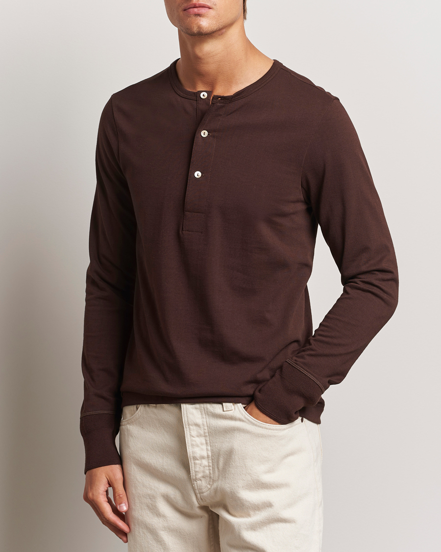 Uomini | Maglieria | Merz b. Schwanen | Classic Organic Cotton Henley Coffee